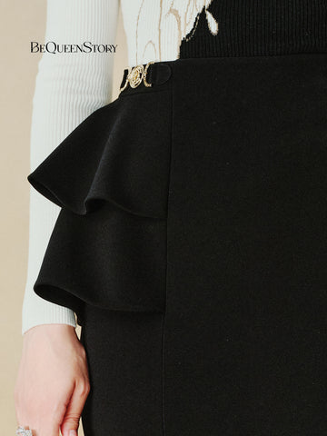 Elegant Peplum High Waist Midi Skirt