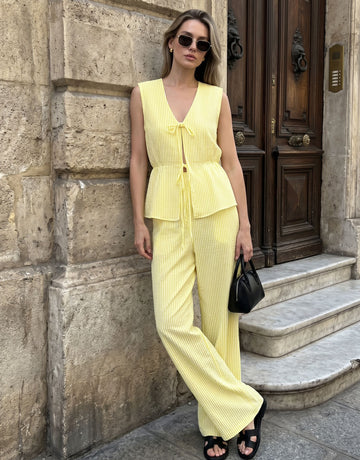 Yellow Striped Sleeveless Pants Set