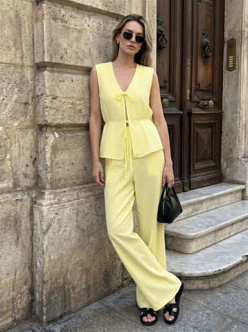 Yellow Striped Sleeveless Pants Set