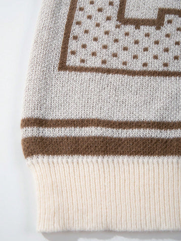 Oversized Graphic Varsity Knit Cardigan