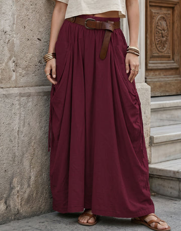Boho Pleated High Waisted Maxi Skirt