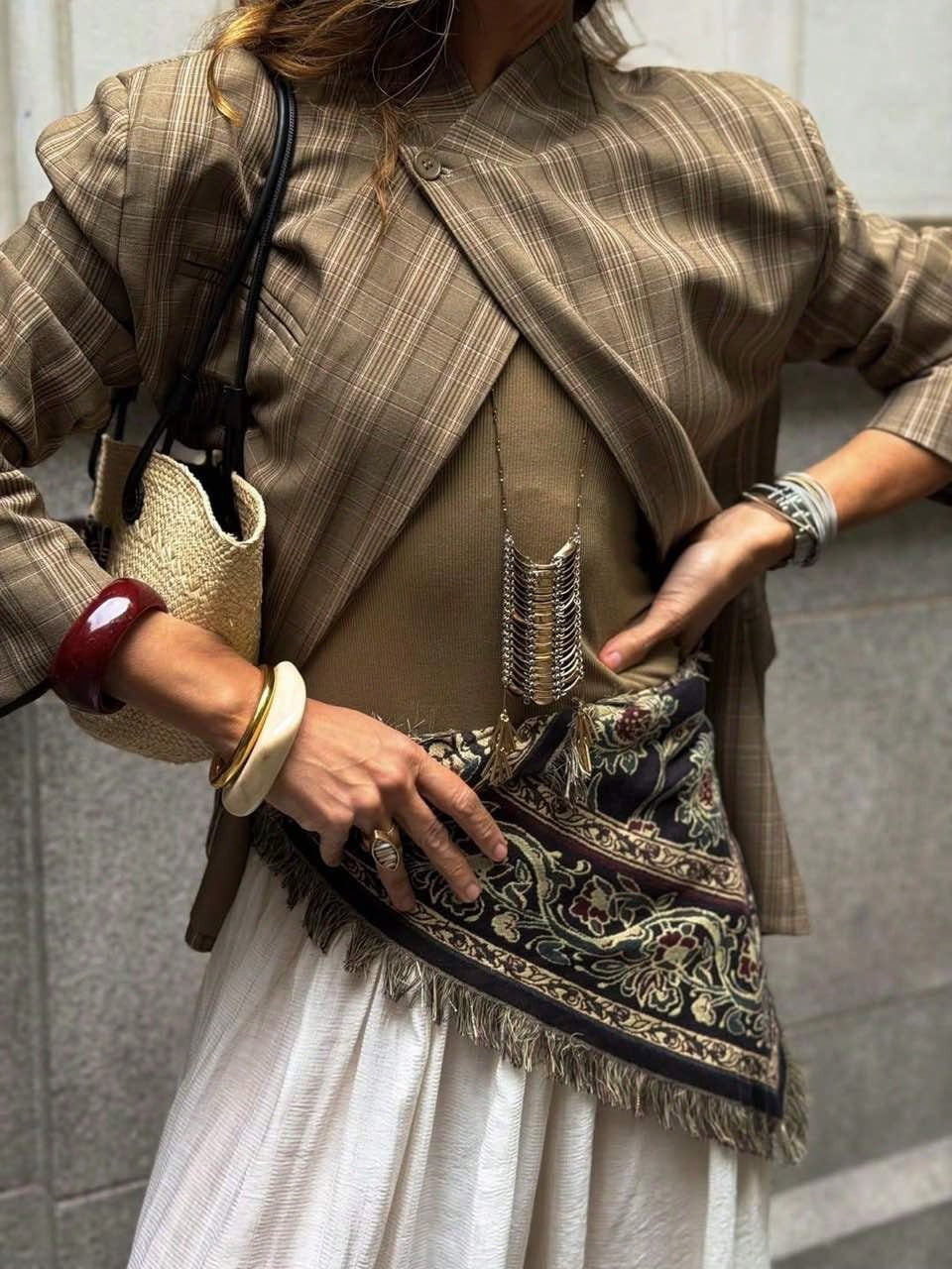 Plaid Stand Collar Blazer Jacket