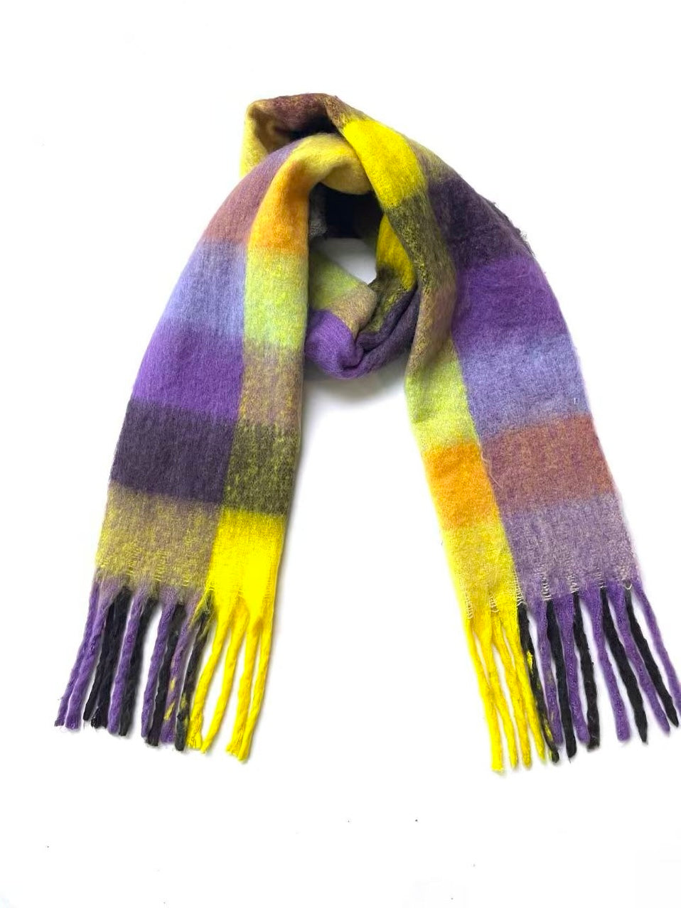 Cozy Soft Plaid Fringed Scarf