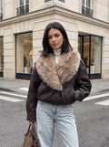 Faux Fur Collar Cropped Leather Jacket