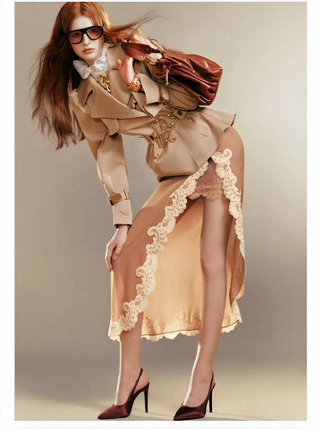Puff Sleeve Belted Cropped Trench Coat