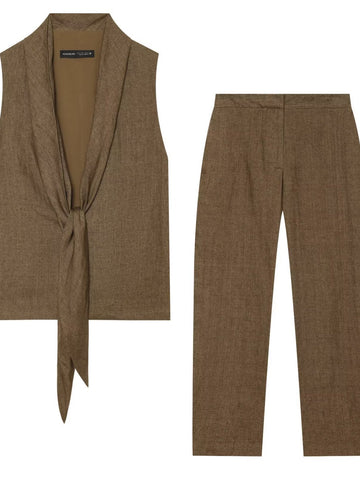 Sleeveless Tie Front Pant Set