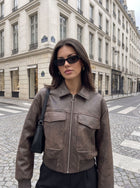 Distressed Faux Leather Bomber Jacket