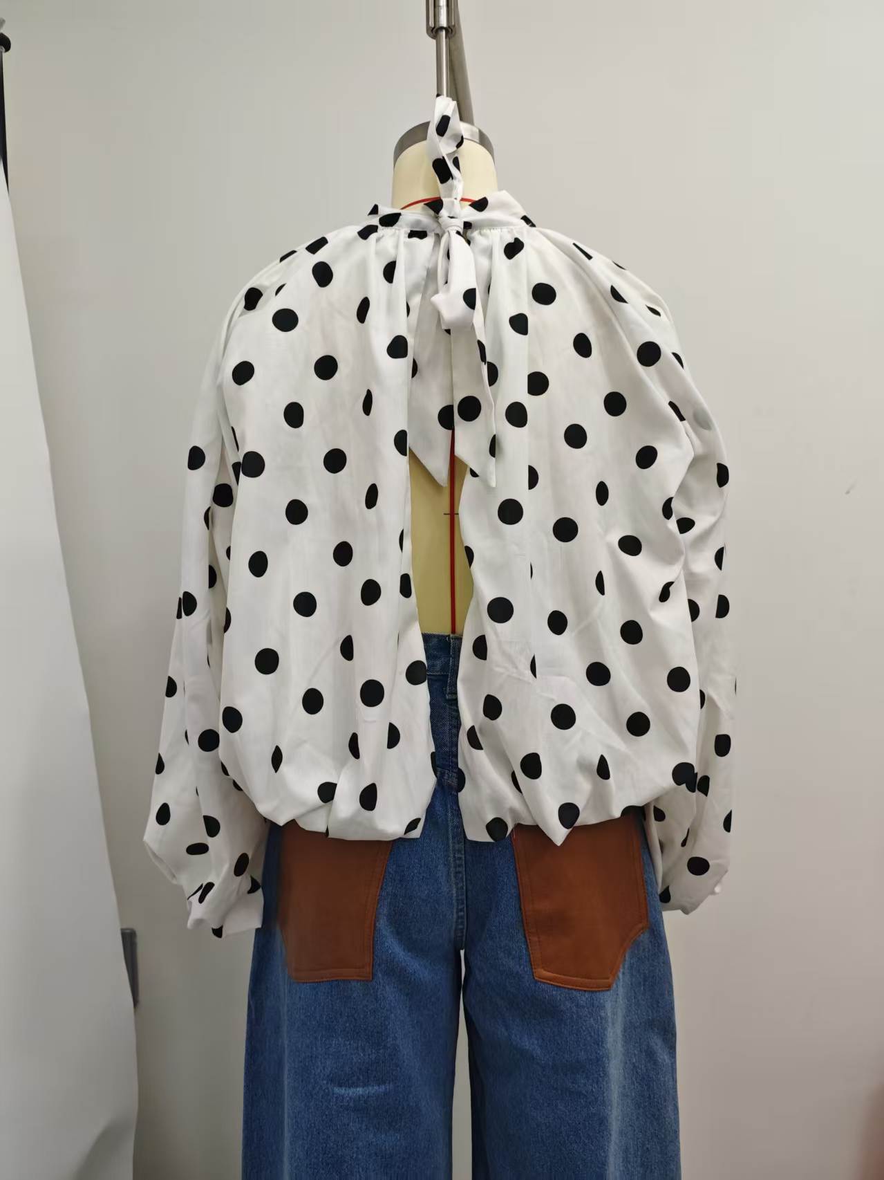 Polka Dot Balloon Sleeve Chiffon Blouse