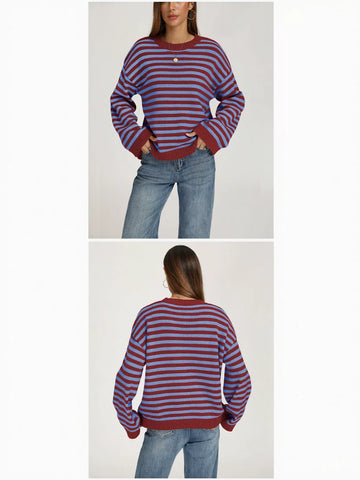Cozy Striped Oversized Crewneck Sweater