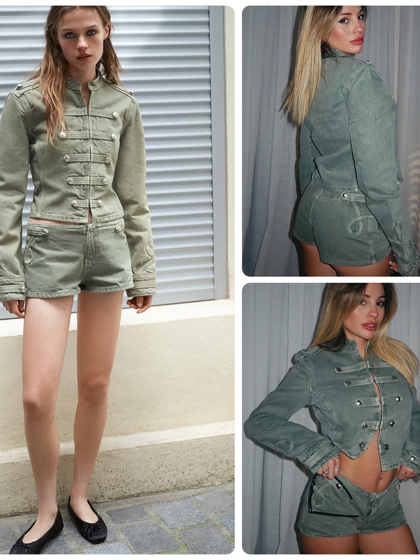 Military Inspired Button Up Short Set