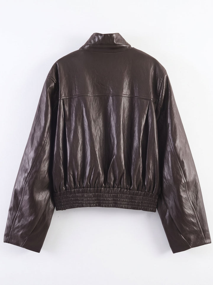 Oversized Faux Leather Bomber Jacket