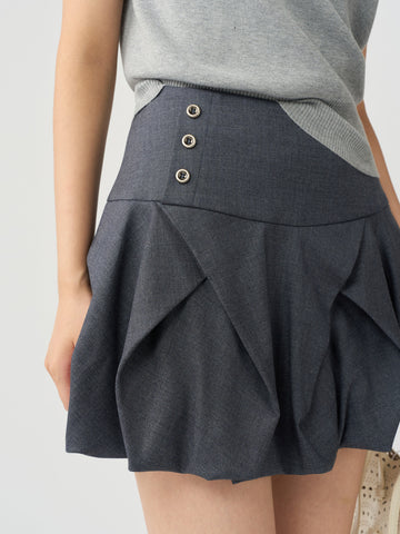 High Waisted Pleated Bubble Skirt