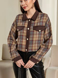 Cropped Plaid Button Up Jacket