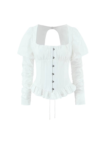 Corset Puff Sleeve Button Down Shirt
