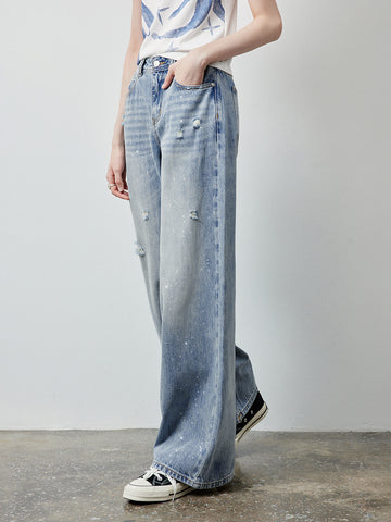 Sparkly Distressed Wide Leg Jeans