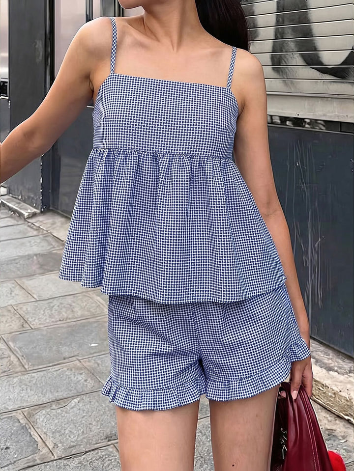 Gingham Peplum Ruffle Short Set
