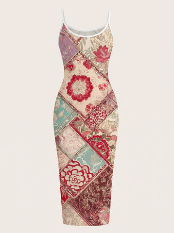 CAPRI Floral Print Sleeveless Bodycon Midi Dress
