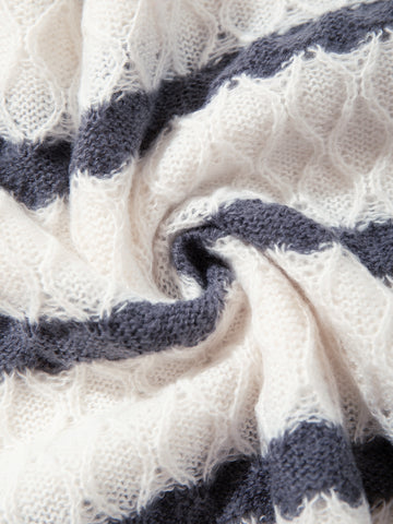 Striped Textured Collared Knit Pullover