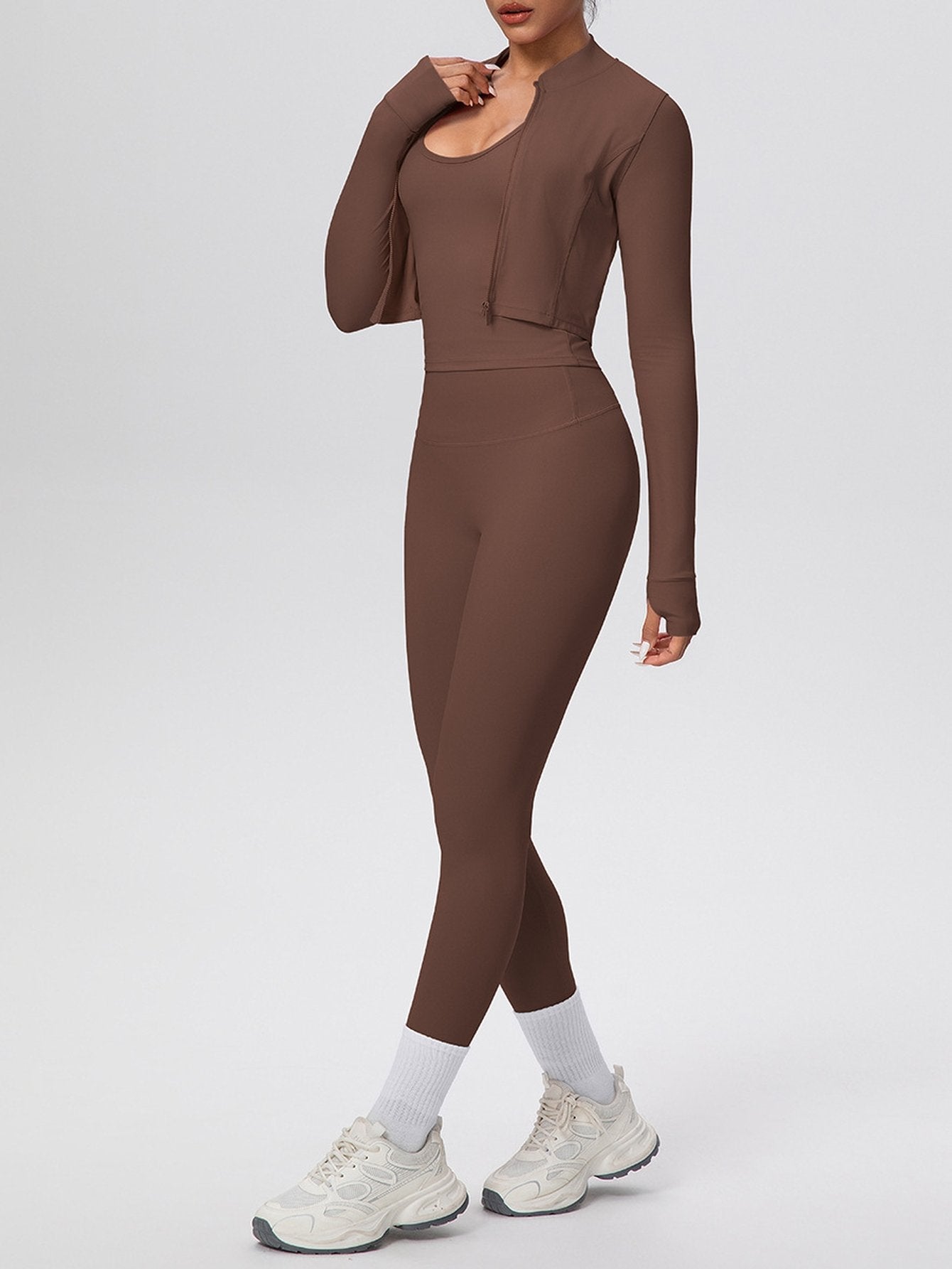 Seamless Ribbed Zip Up Workout Set