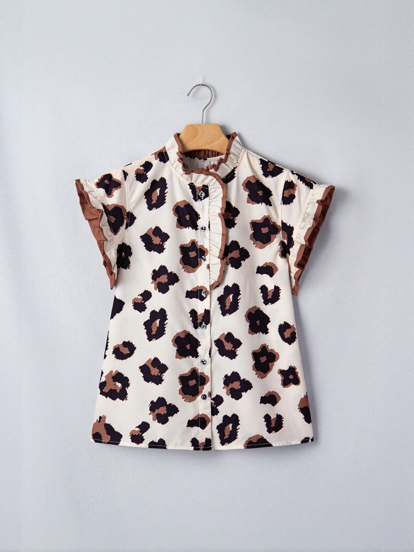Ruffled Leopard Print Button Down Shirt