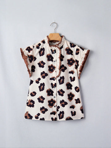 Ruffled Leopard Print Button Down Shirt