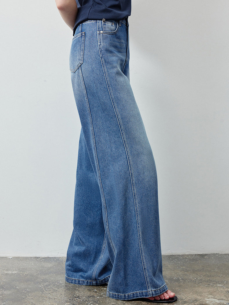 High Waisted Seamed Wide Leg Jeans