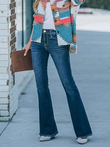 High Waisted Raw Hem Flare Jeans