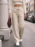 High Waisted Drawstring Wide Leg Pants