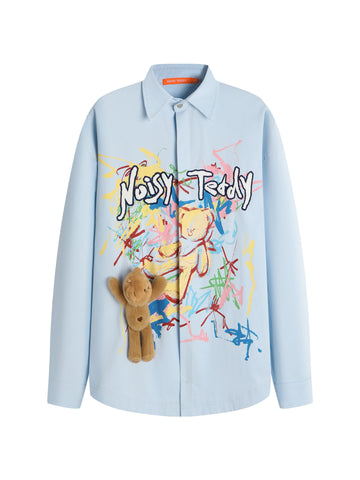 Oversized Graphic Teddy Bear Button Shirt