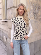 Leopard Print Mock Neck Sweater Vest