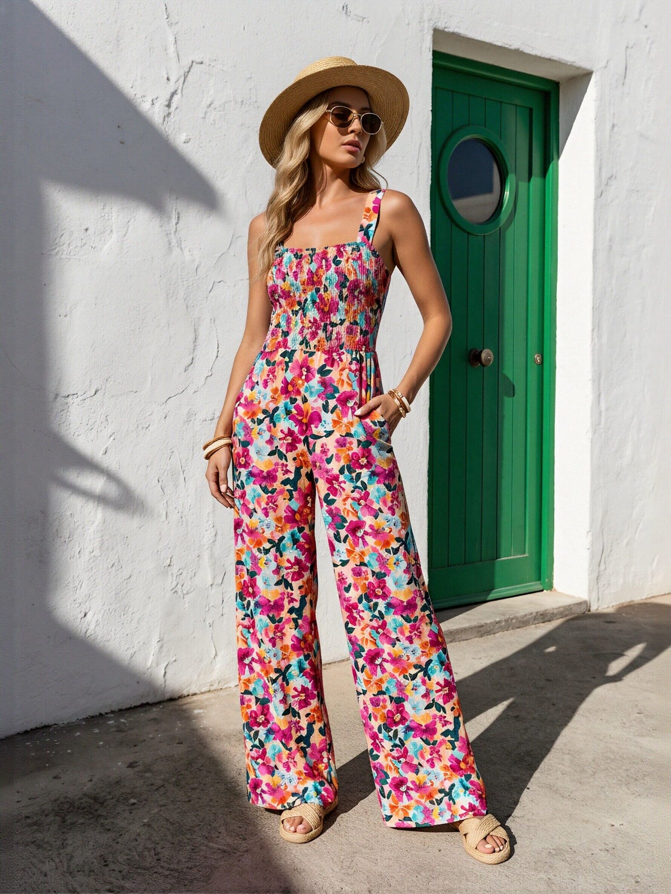 Multicolor Floral Wide Leg Jumpsuit