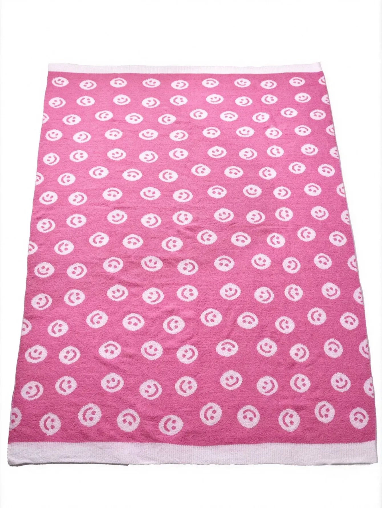 Soft Cozy Pink Smiley Face Throw Blanket