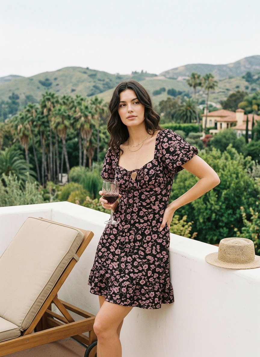 AYLA Floral Print Puff Sleeve Tiered Mini Dress