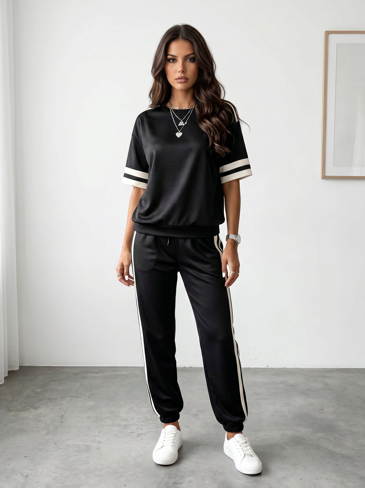 Athletic Striped Casual Pant Set