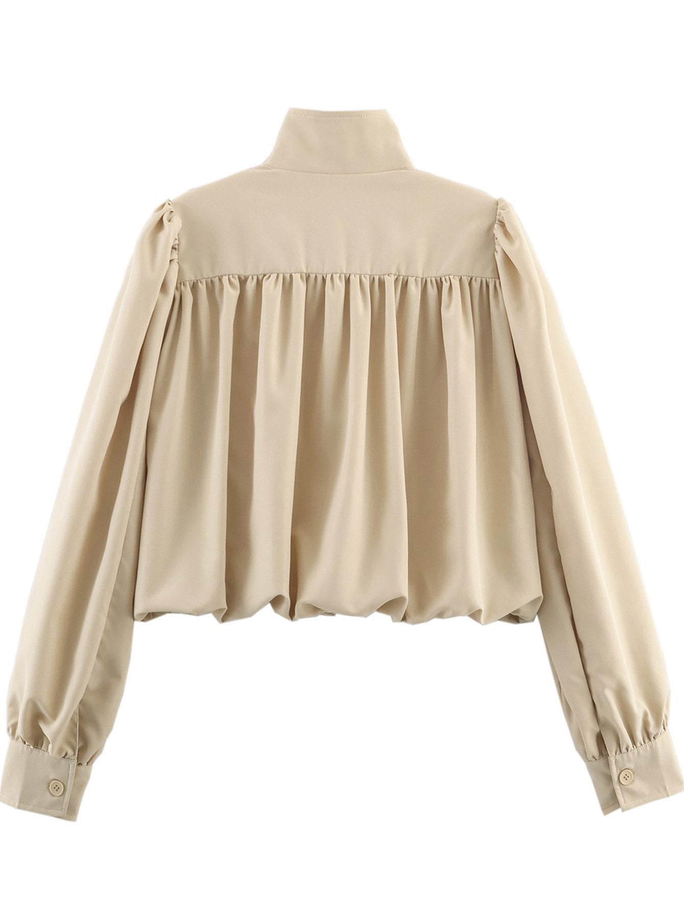 Puff Sleeve Cropped Stand Collar Jacket