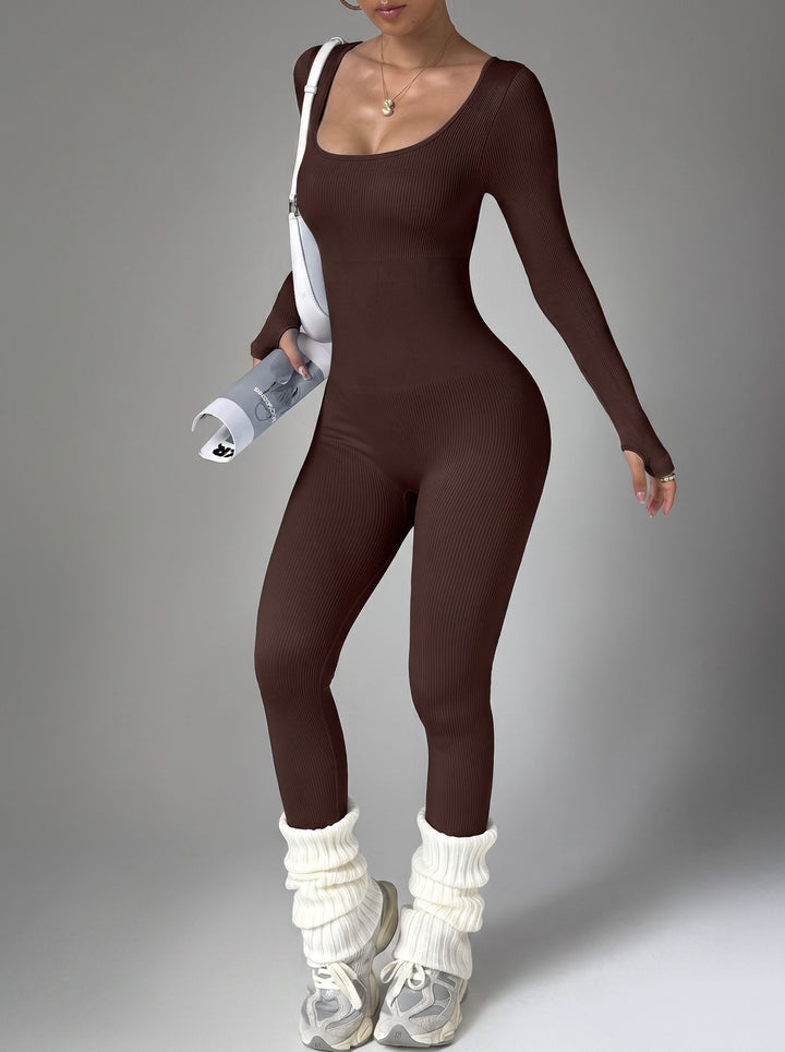 Long Sleeve Fitted Sporty Gym Jumpsuit