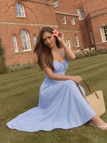 Ruched Bodice Blue Maxi Dress