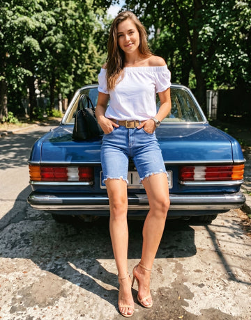 High Waisted Raw Hem Denim Shorts