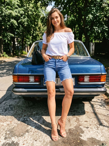 High Waisted Raw Hem Denim Shorts