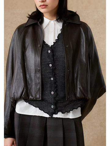 Oversized Vintage Brown Faux Leather Jacket