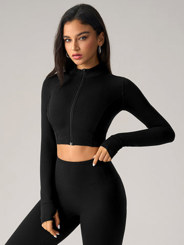 Zip-Front Cropped Sporty Jacket