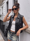 Cropped Faux Leather Utility Vest