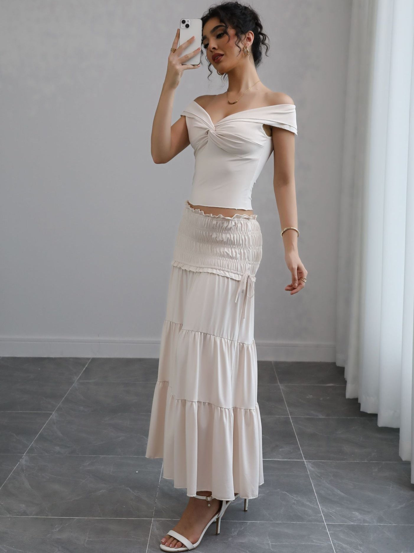 Lace Trim High Waist Skirt Set