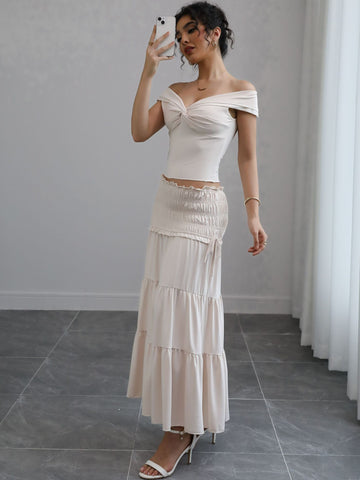 Lace Trim High Waist Skirt Set