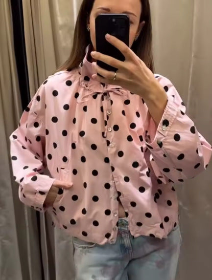 Cute Polka Dot Stand Collar Jacket
