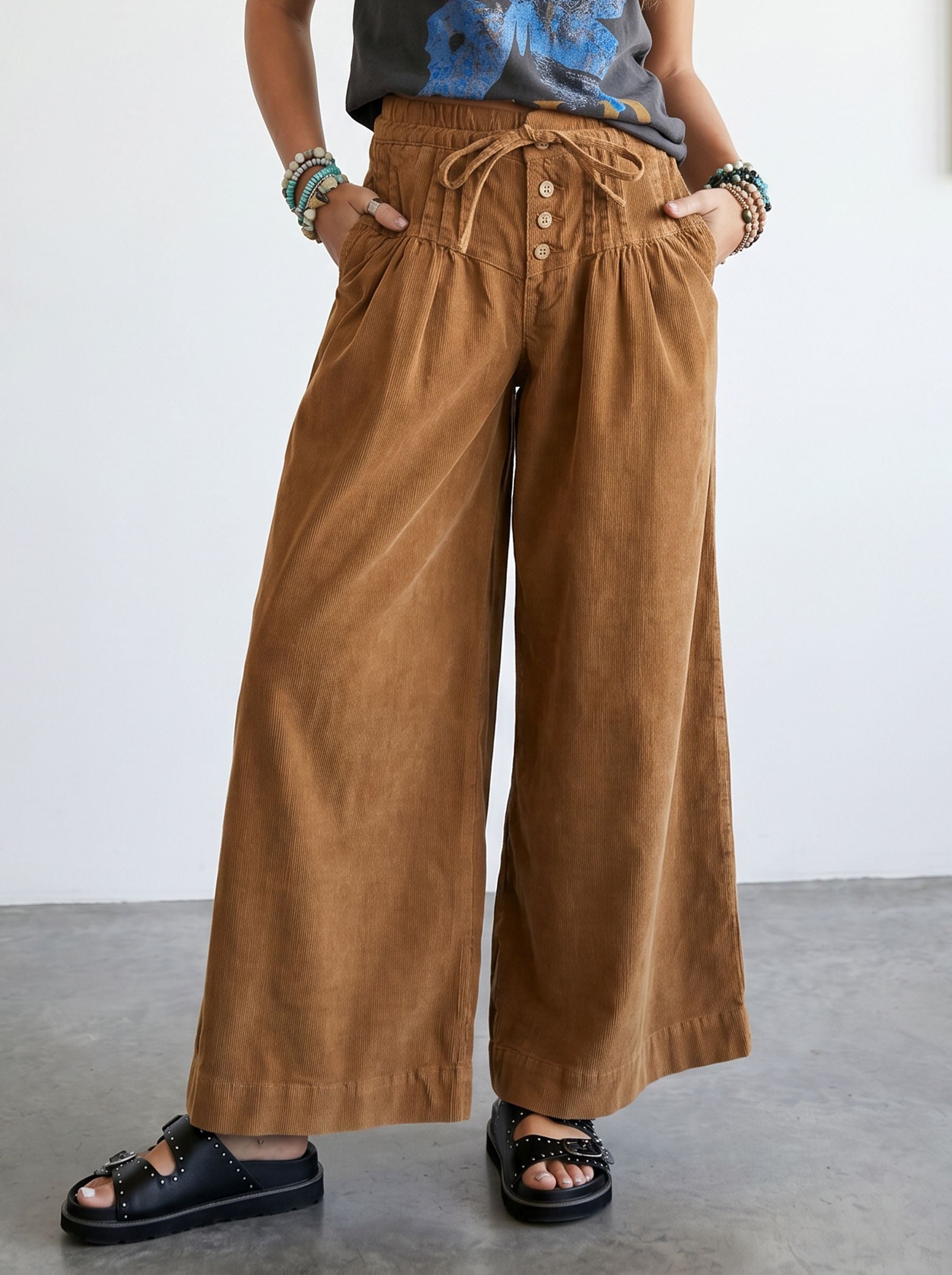 High Waisted Corduroy Wide Leg Pants