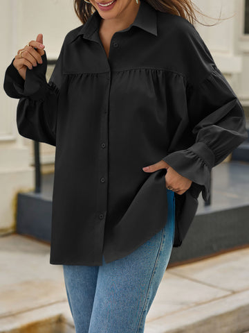 Oversized Puff Sleeve Button Down Shirt