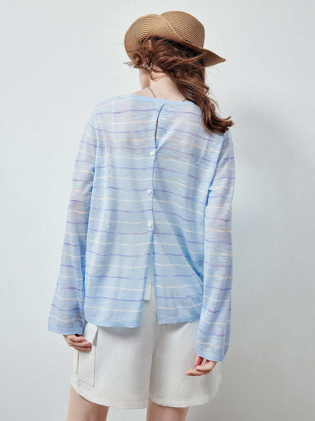 Sheer Lightweight Striped Knit Sweater
