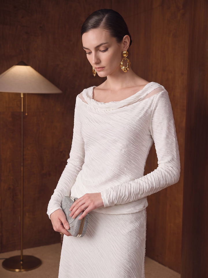 Elegant Beaded Cowl Neck Sweater
