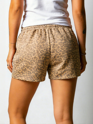 Leopard Star Print Drawstring Shorts